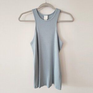 NEW H&M Light Blue Green Fitted Ribbed High Neck Tank Top